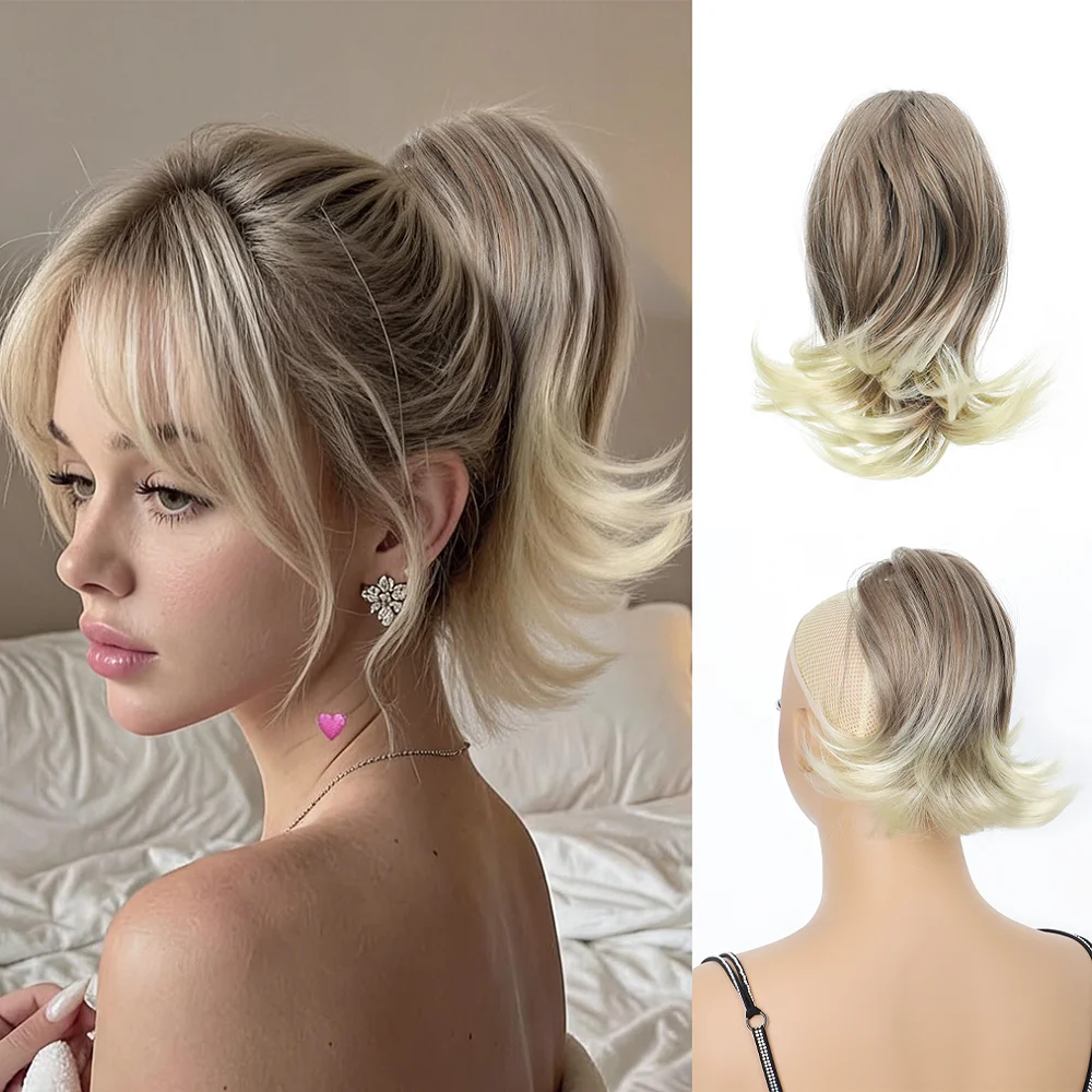 Synthetic Scrunchie Ponytail Hair Extension Flip Out Short Wavy Ponytail Hairpiece Elastic Hair Band Pony Tail for Ladies Daily