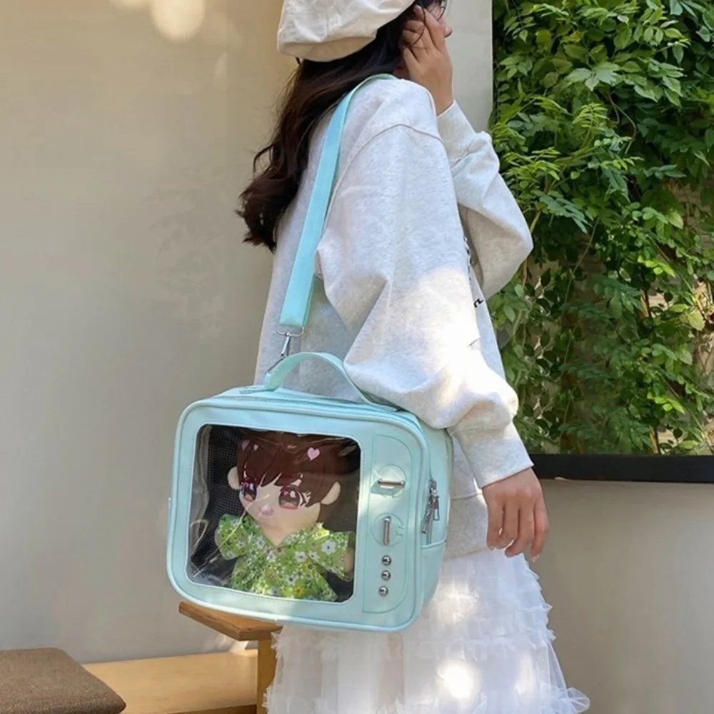 

Cute PU TV Model Backpack Ulzzang Large Capacity Transparent Layer Ita Bag Japanese Hand-held Shoulder Bag Daily