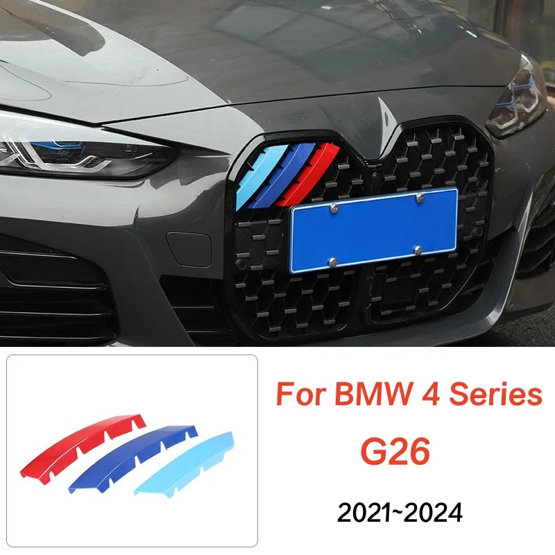 3D Car Front Grille Trim Strips Grill Cover For BMW 4 Series G26 2021 2022 2023 2024 M Stickers Accessories