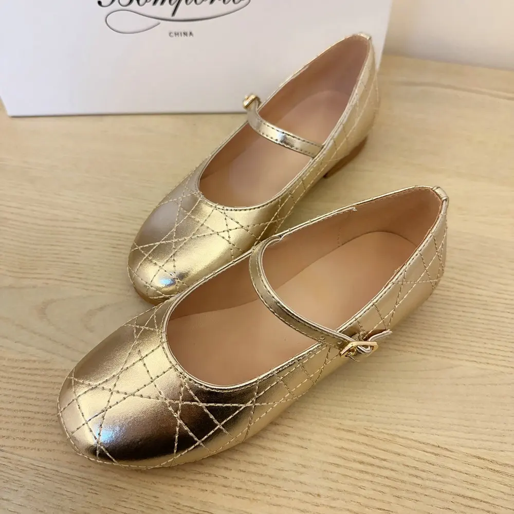 Children Gold Shoes for Girls Sheep Leather Flat Shoes Kids Luxury Shoes