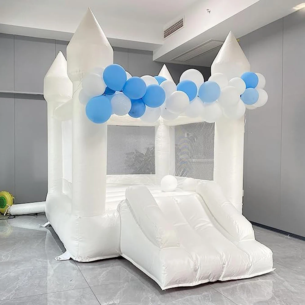 wholesale Bounce House 6FTx8FT White Bounce House with Slide Air Blower jumping Family Backyard Bouncy Castle Idea for Kids free