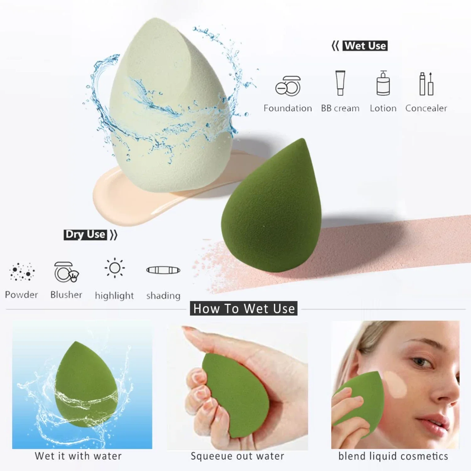 

Effortless, Luxurious, and Gorgeous 5-Piece Makeup Sponges Set - Perfect Blending Blenders for Cream, Powder, and Liquid - Inclu