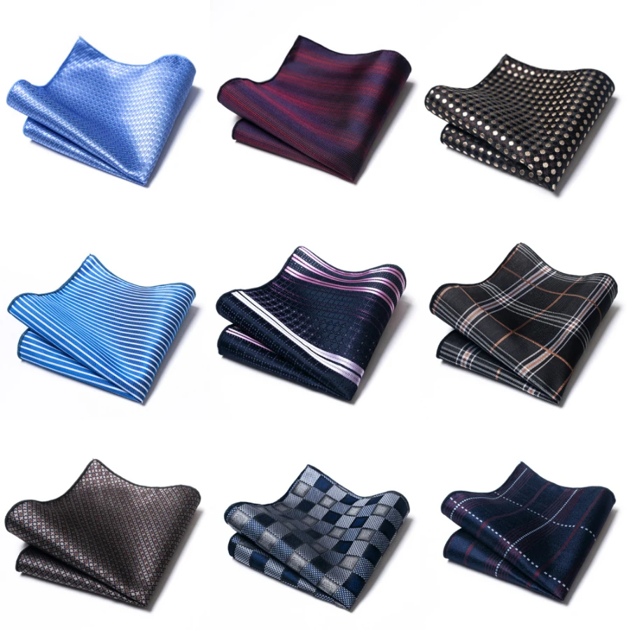 High Grade Brand Silk Kerchief Man Dark Blue Striped April Fool\'s Day Fit Formal Party Pocket Square Handkerchiefs Suit Hanky