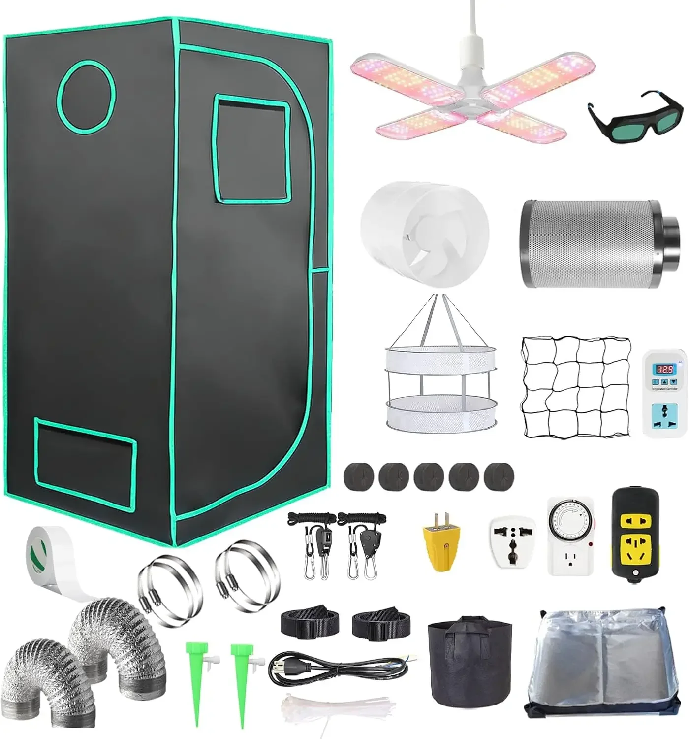 Grow Tent Kit Complete System High Reflective Mylar Indoor Grow Tent Hydroponics Growing Tent with Full Spectrum LED Grow Light