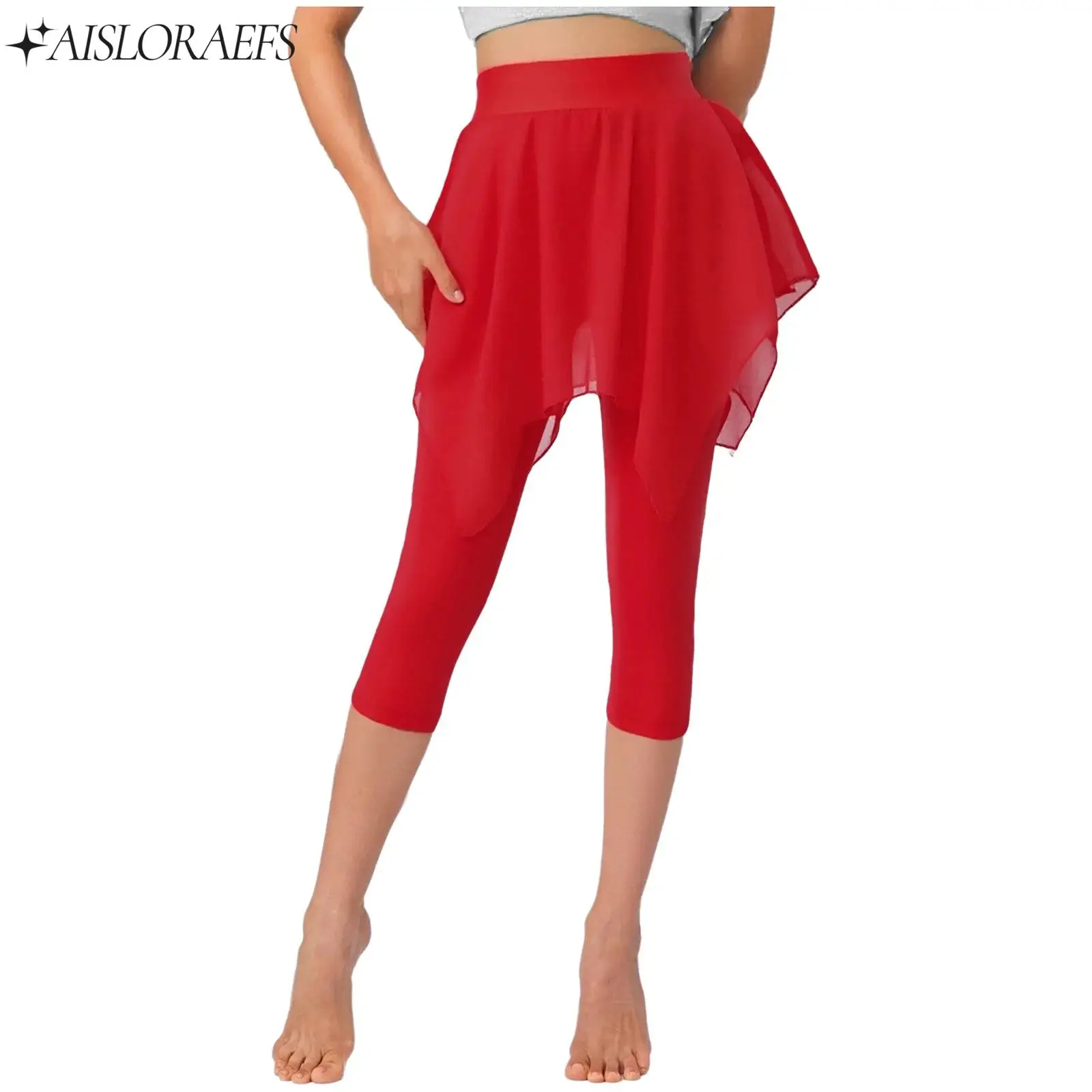 

Women Latin Ballet Dance Pants High Waist Leggings One-piece Skirt Capris Pants for Yoga Fitness Dance Performance Training Wear