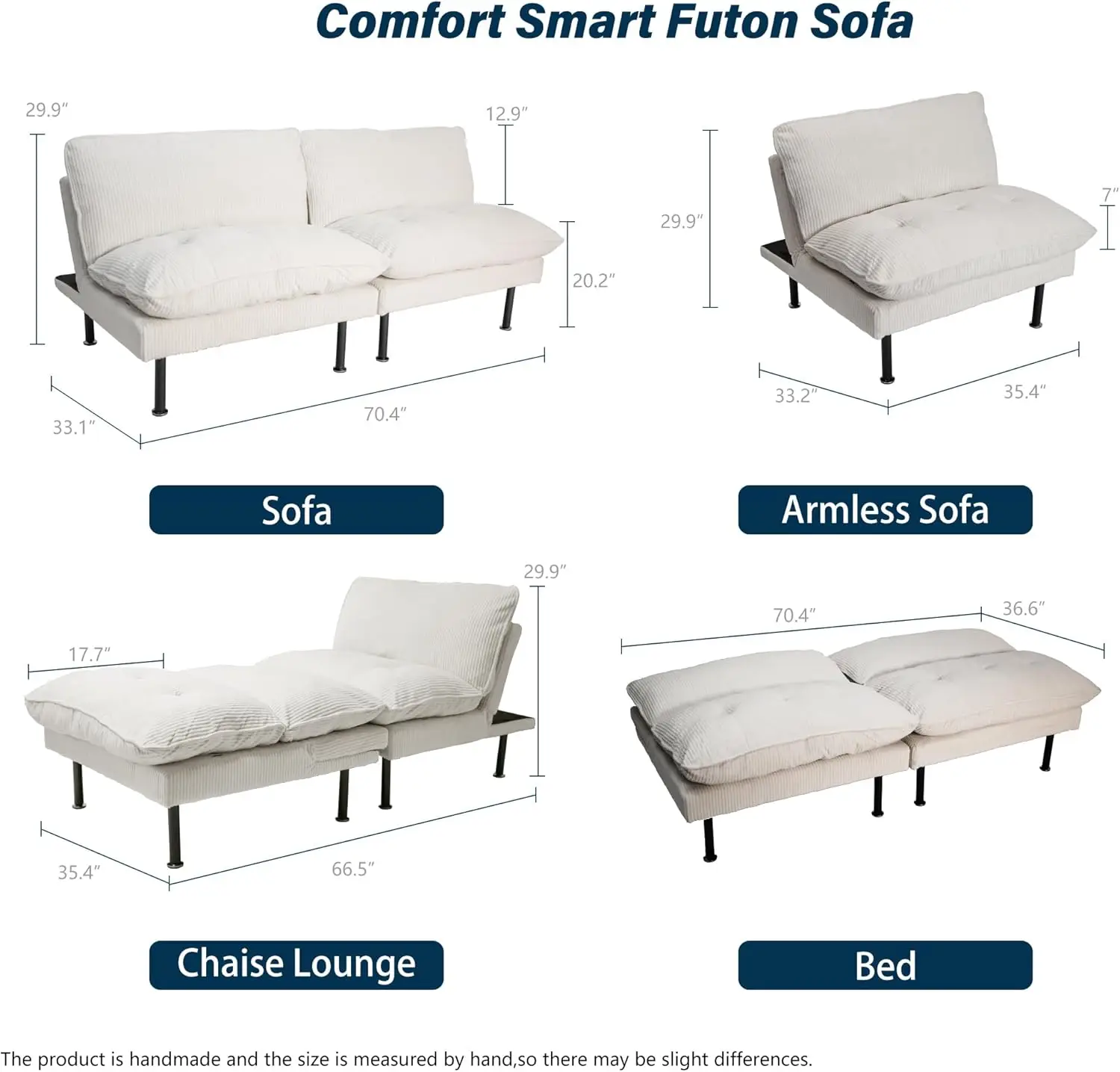 70" Futon Sofa Bed, 4 in 1 Multi-Function Couch Sleeper with Adjustable Backrest, Modern Convertible Futon,