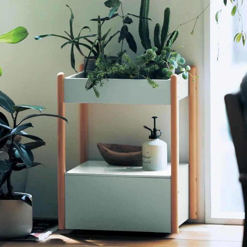 

Japanese Style Mobile End Table Solid Wood Rolling Cart with Wheels for Sofa Side Table and Storage Organizer for Living Room