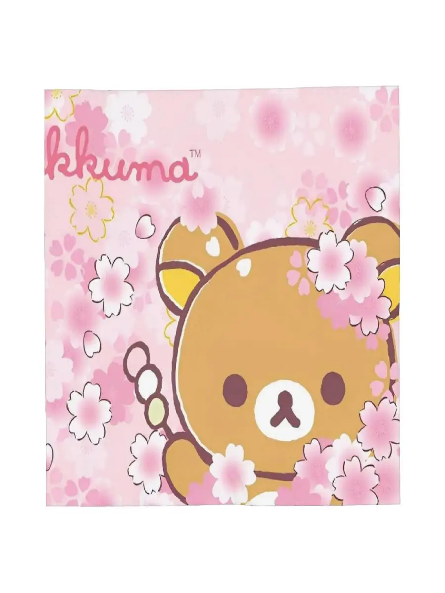 Super Warm Pink Flower Rilakkuma Bear Knitted Throw Blanket with Coral Fleece Plush for Home Couch Bedspread