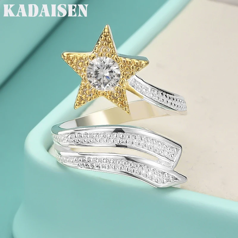 925 Sterling Silber Stern-Zirkon-Ring für Frauen, Hochzeit, Verlobung, Party, Charme, Modeschmuck