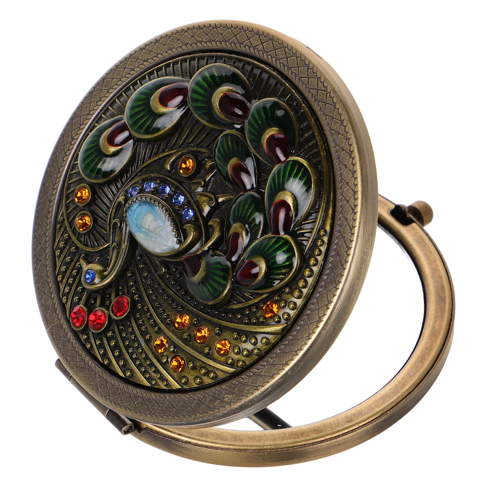 

1Pcs Vintage Peacock Folding Makeup Mirror Round Compact Gold Metal Mini Mirror For Travel Purse Daily Use
