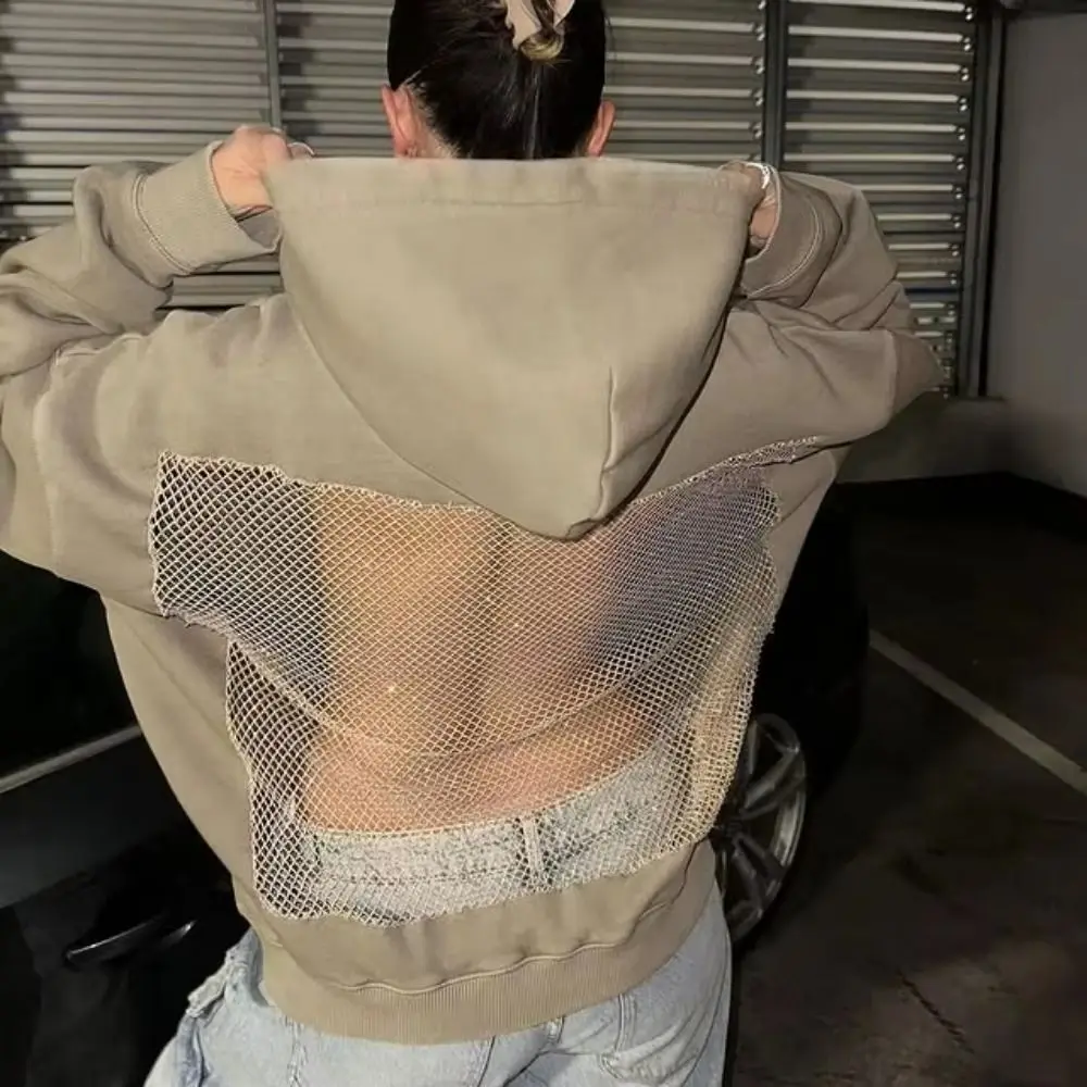 البوليستر مثير جوفاء شبكة هوديي مثير شفافة محب الملابس شفافة البلوز البلوز القوطية
