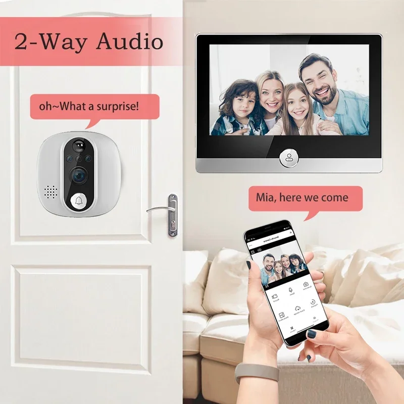 Smart Video Doorbell Intercom WiFi Surveillance Camera 1080P With 4.3 inch LCD Visual Screen PIR Motion Detection Home Security