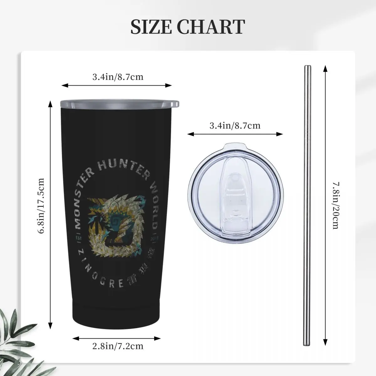 Monster Hunter Vintage Zinogre Stainless Steel Tumbler Vacuum Insulated Mug Thermal Cold Cups Straw With Lid 20oz
