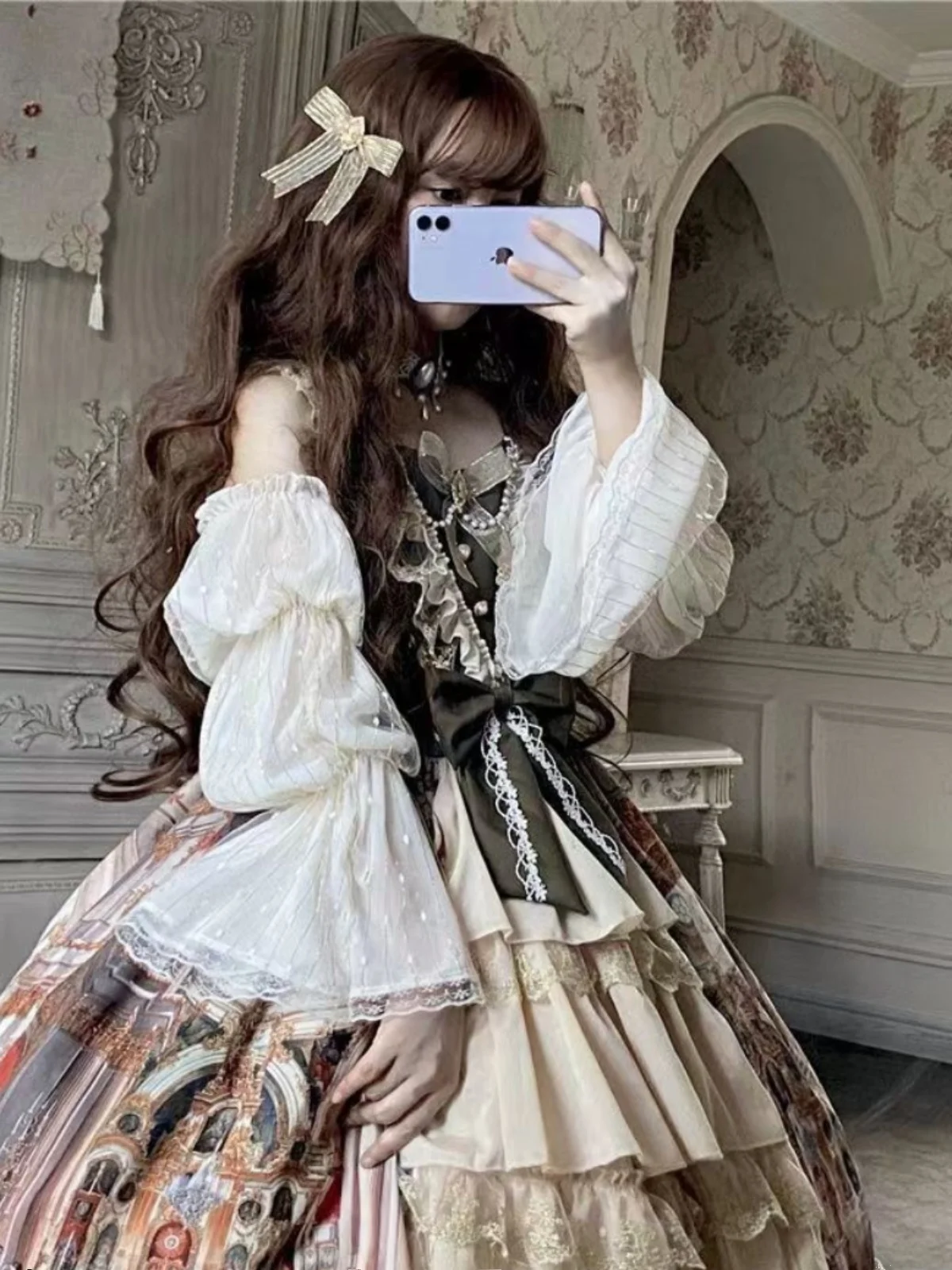 Oryginalny obraz olejny dla dorosłych, wzór Lolita, styl Dr Daily, średniowieczny dwór, spódnica Sle, moda damska, styl Ele Dr