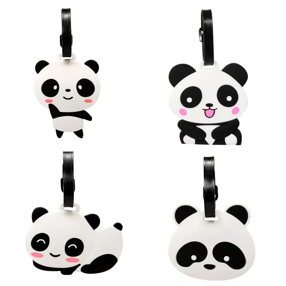 

Набор из 4 супермилых силиконовых бирок для багажа с мультяшными пандами, этикетки для дорожных сумок, бирки для чемоданов для путешествий или командировок