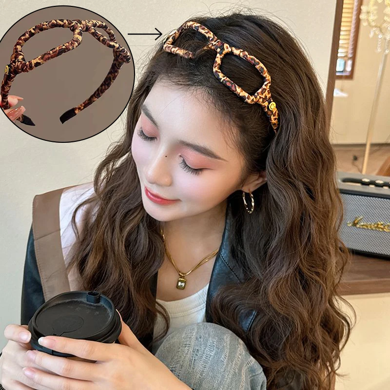 New Glasses Style Headband High End Hair Clip Side Leopard Print Headband Fabric Headpiece Hair Clip