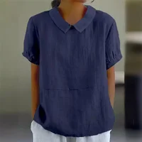 Solid Color Cotton Linen Lapel Pullover Shirt Women Summer Short Sleeve Blouse Female Comfortable Casual Simple Style Tops 2024 - Image 4