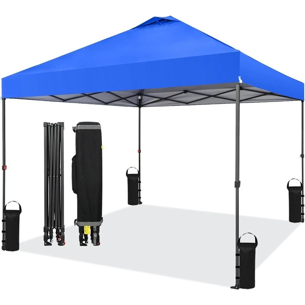 Tente à baldaquin pop-up 10x10 – Tente de plage à baldaquin extérieur instantanée à verrouillage central breveté à une poussée avec sac STO-N-Go, 8 piquets et 4 sable
