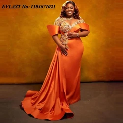 EVLAST Customized Nigerian Prom Dress Orange Beaded Appliques Aso Ebi Evening Gowns African Wedding Formal Dress Event Wear P139