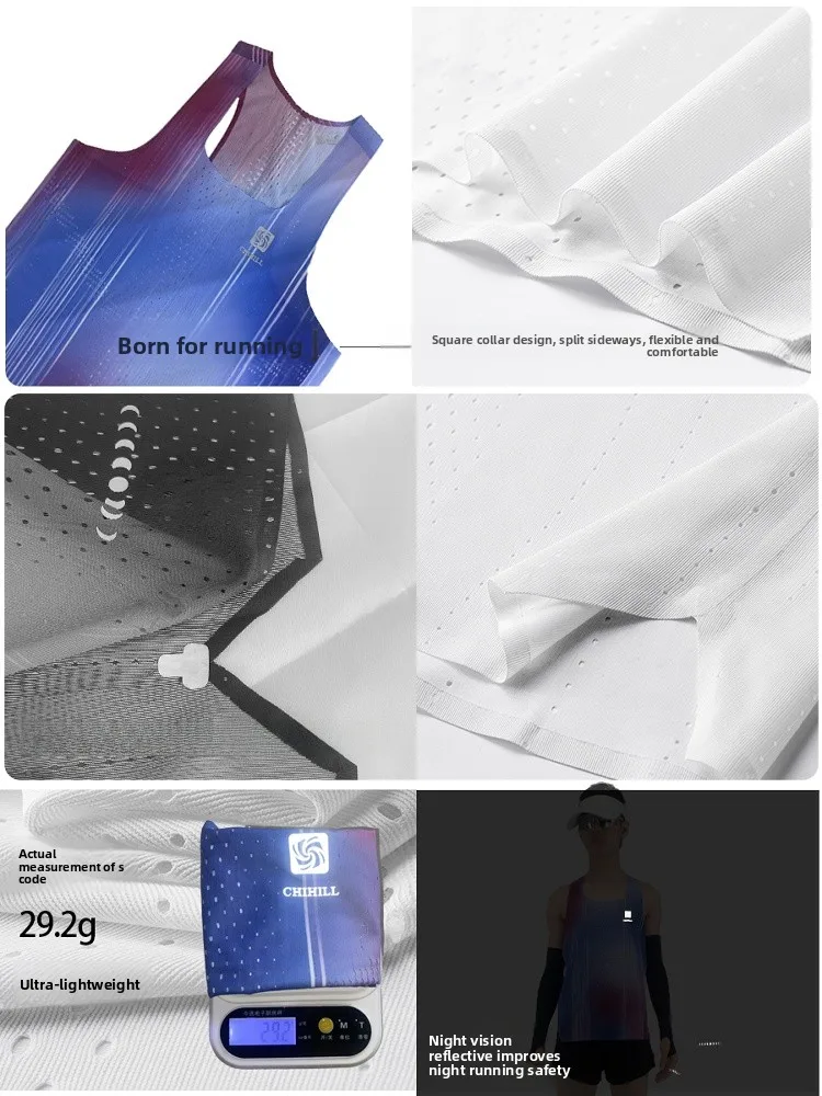 سترة احترافية لسباقات الماراثون للرجال، قابلة للتنفس وسريعة الجفاف وماصة للعرق، بدون إحساس بالضغط، قميص جري ملتصق