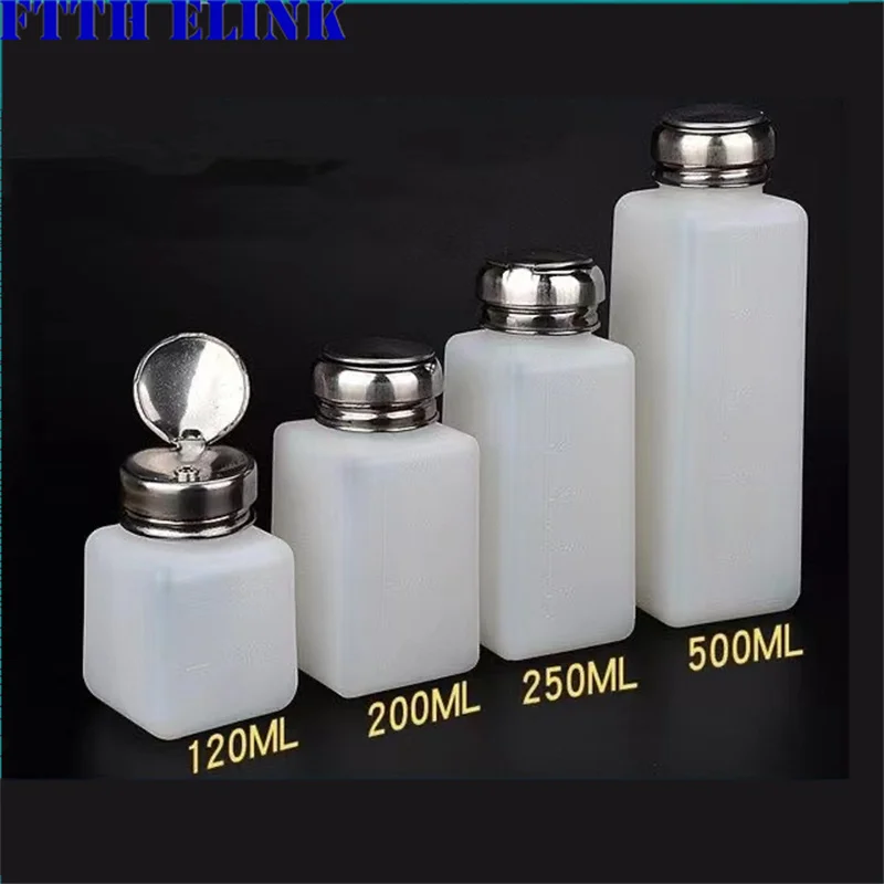 Botella de alcohol de tipo prensado, bomba gruesa de 120ml, 200ml, 250ml, 500ml, herramientas FTTH de limpieza de fibra, eliminador de pulido anticorrosivo