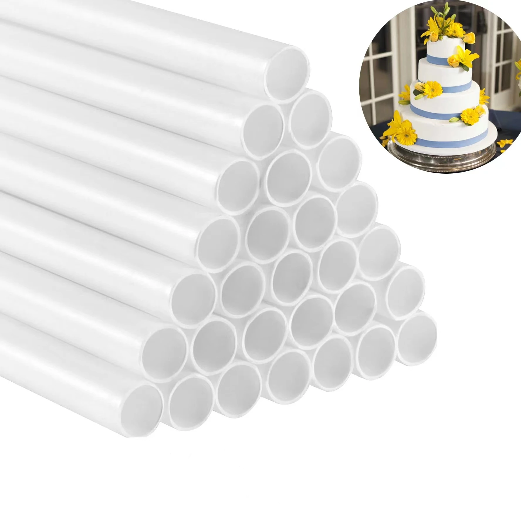 

New 24Pcs 15/24/30cm Cake Dowels White Plastic Cake Support Rods Round Dowels Straws Reusable Cake Sticks DIY Party Wedding