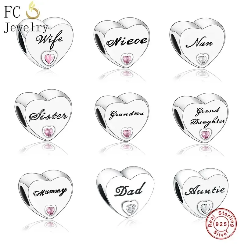 

FC Jewelry Fit Original Pan Charms Bracelet 925 Silver Grandma Best Friend God Mother Nanny Heart Bead Making Berloque 2022