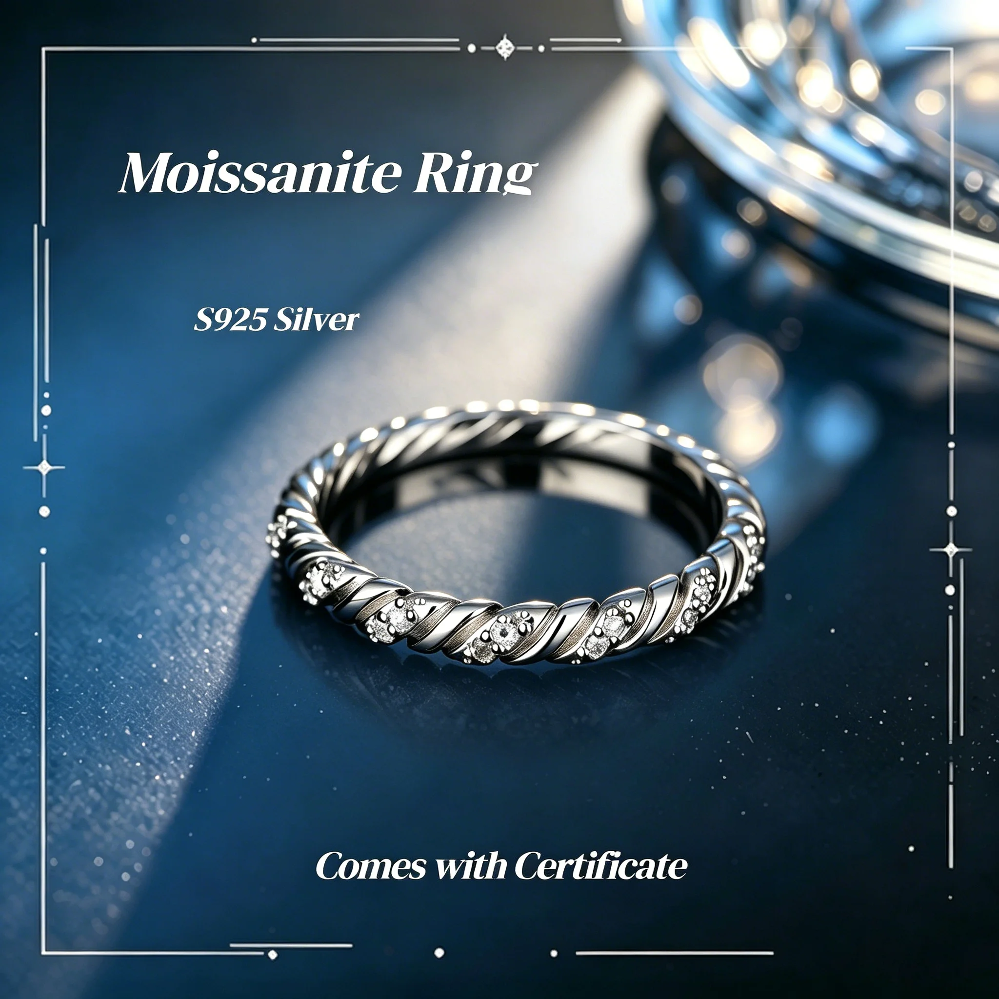 [Großhandel] 1,5mm Voll-Moissanit-Ring S925 Sterling Silber Mit GRA-Zertifikat Bandring für Damen Funkelnde Party-Geburtstagsgeschenke – Detail 7