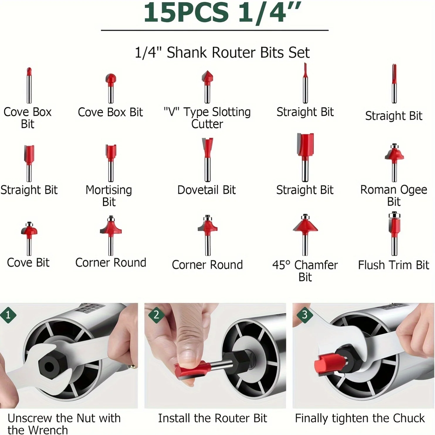800 واط 30000 دورة في الدقيقة النجارة راوتر آلة الكهربائية المتقلب 6.35 مللي متر الخشب نحت طحن الشق أدوات كهربائية 15 قطعة آلات تقطيع