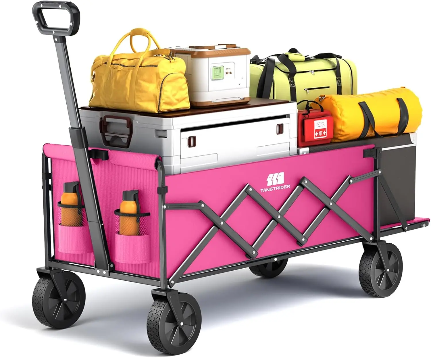 

Складная тележка-вагончик с удлиненной задней дверью, сверхпрочная, портативная, для продуктов, кемпинга, использования на открытом воздухе, розового цвета