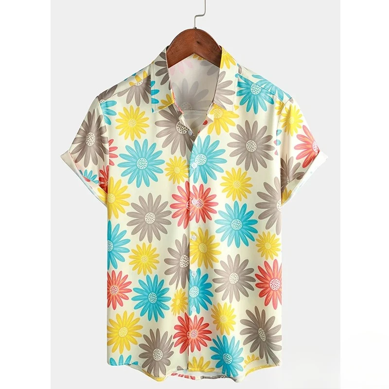 2025 قميص هاواي صيفي للرجال الصيف الأزهار تي شيرت الشاطئ زهرة يطبع قصيرة الأكمام قميص بلايز عادية الكبار تصميم ملابس للرجال #4
