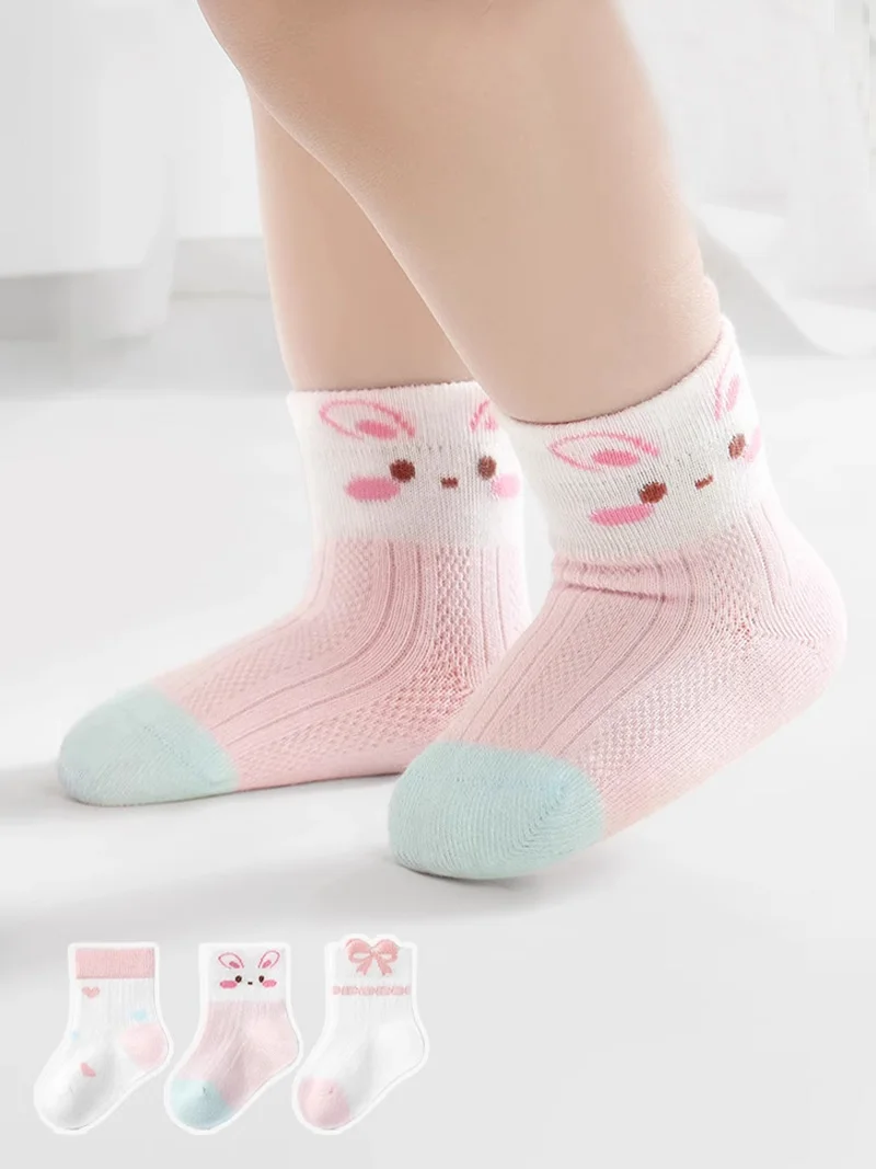 

3 Pairs Newborn Baby Socks Breathable Thin 6-12 Months Children Socks Summer Mesh Skin-friendly Soft Infant Boat Socks