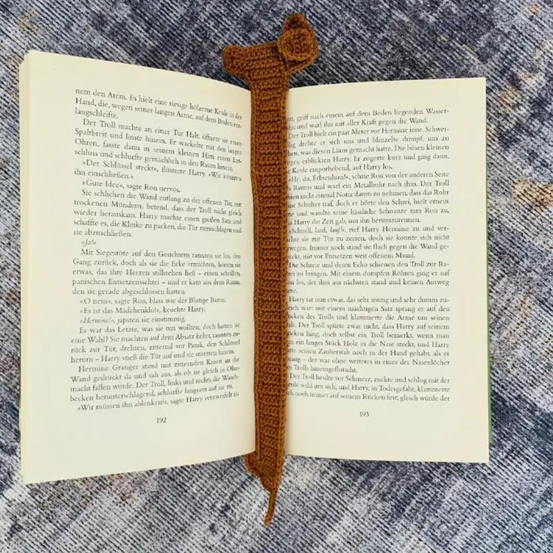 Dog Bookmark Unique Brown Dachshund Knitted Bookmark Beautiful Crochet Animal Book Marker Creative Handmade Crocheted Reading