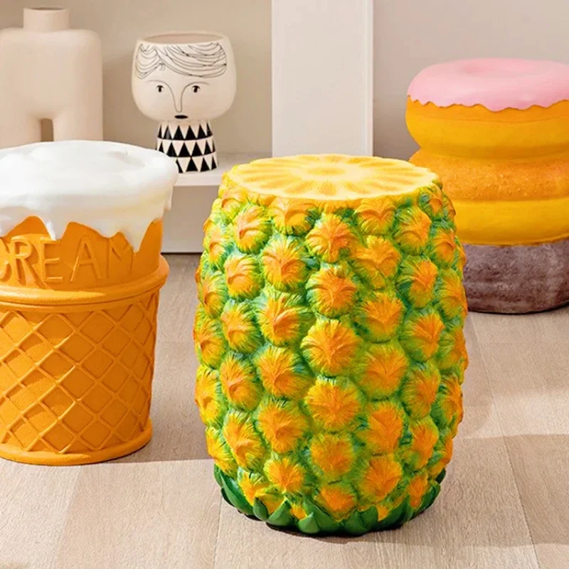 

Cartoon Food Resin Stool Corn Ice Cream Donut Dessert Chair Corner Side Table for Restaurant Living Room Decor Footrest Ottoman