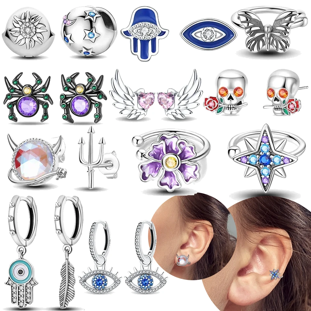 

Оригинальные серьги-гвоздики из серебра 925 пробы с пауком и бабочкой, женские серьги-гвоздики с глазом демона, звездой и луной, аксессуар, свадебный подарочный комплект ювелирных изделий