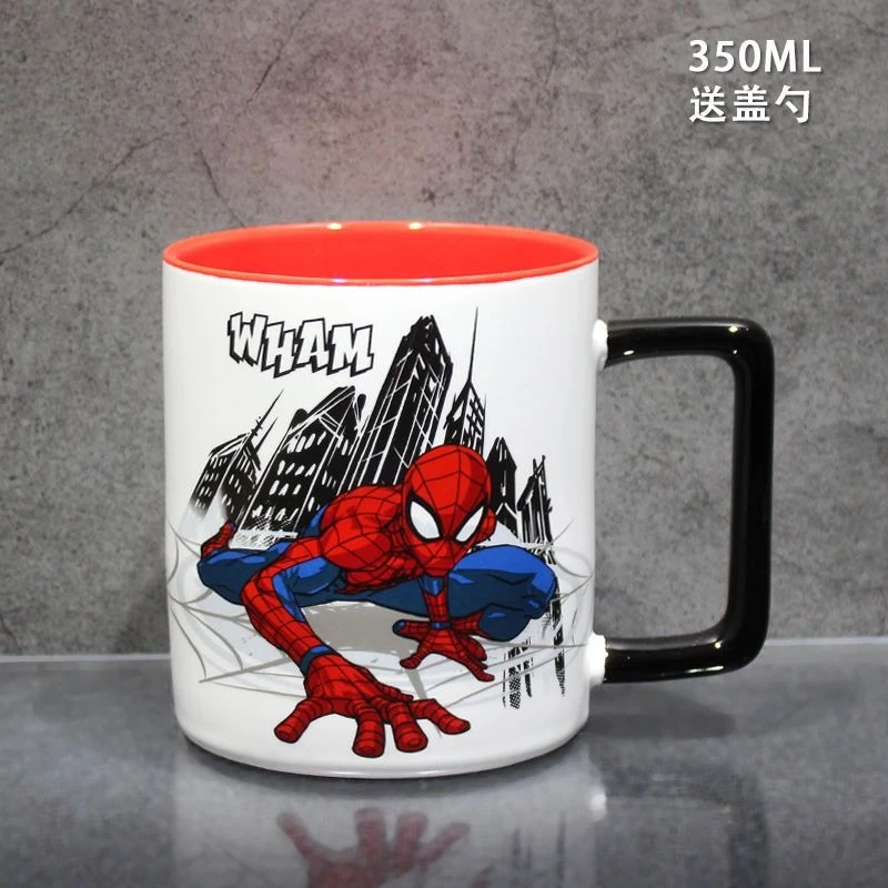 Marvel Avengers Spider Man Iron Man Cartoon Anime with Lid Spoon Mug High Appearance Portable Large Capacity Ceramic Cup