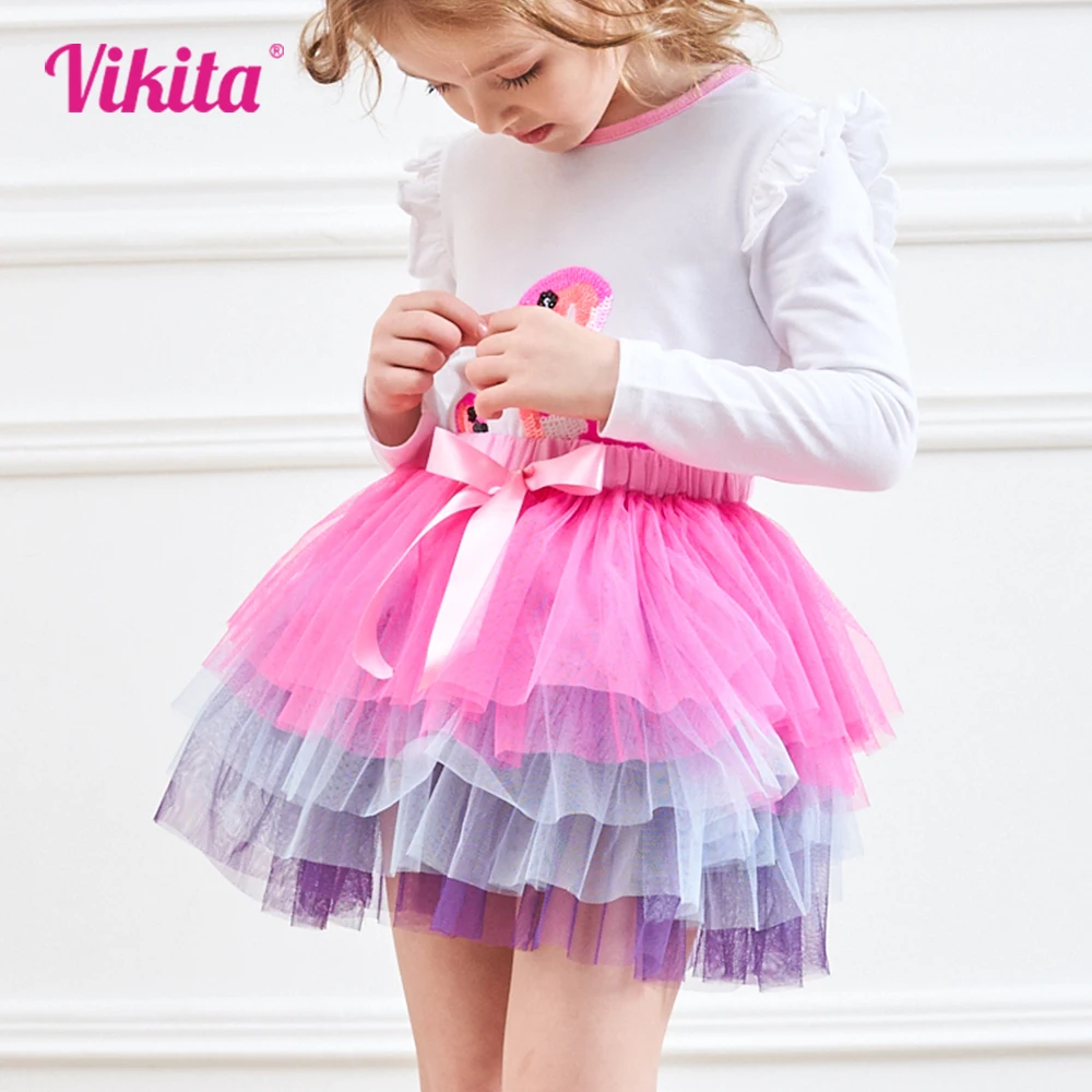 

VIKITA Girls Mesh Tulle Layered Cake Tutu Skirts Birthday Party Performance Prom Gown Princess Mini Ballet Skirt with Bowknot