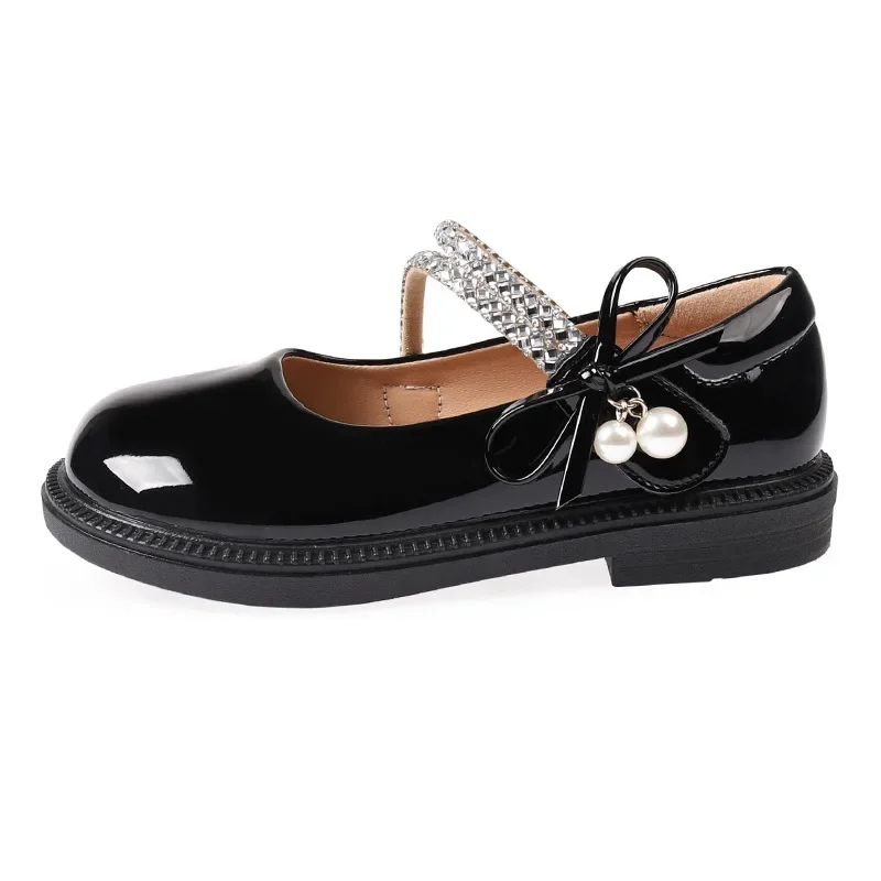 Crianças sapato de couro 2024 outono meninas escola preto sapatos planos lolita bowknot princesa moda crianças desempenho mary jane sapatos