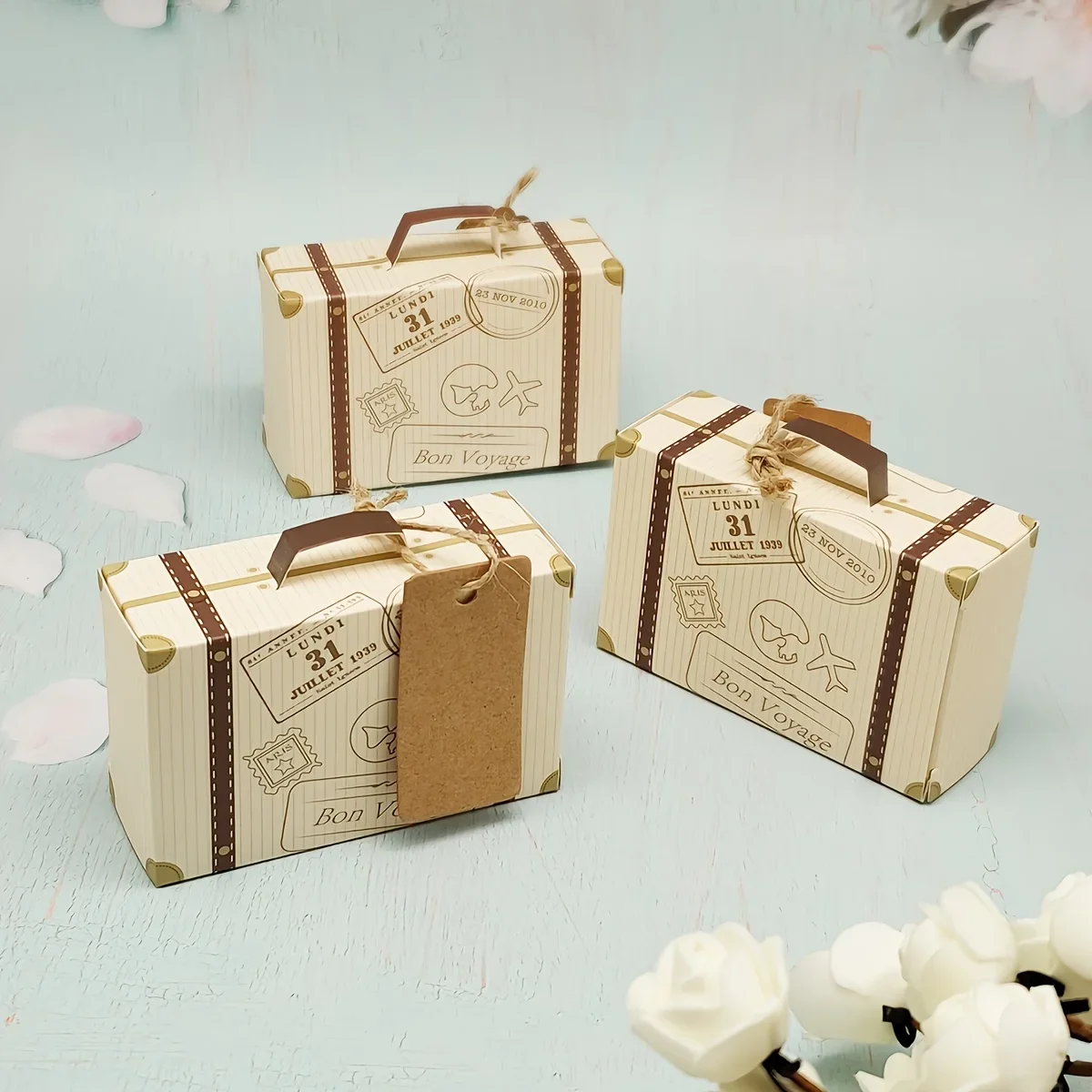 5pcs Mini Suitcase Kraft Candy Box Bonbonniere Wedding Gift Boxes Travel Themed Party for Anniversary Birthday Baby Shower Box