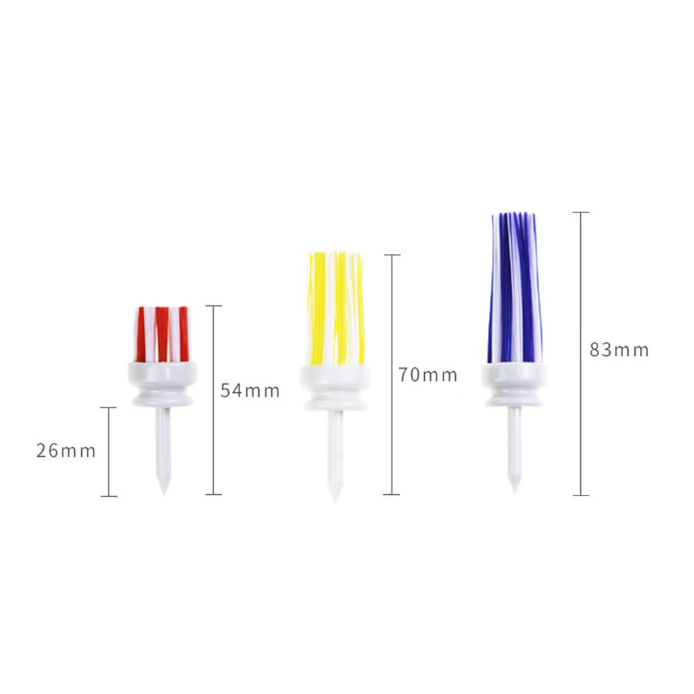 3pcs Plastic Golf Tees Brush 54/70/83mm Different Height Color Unbreakable Nylon Brush Top Tee Golf Training Accessories