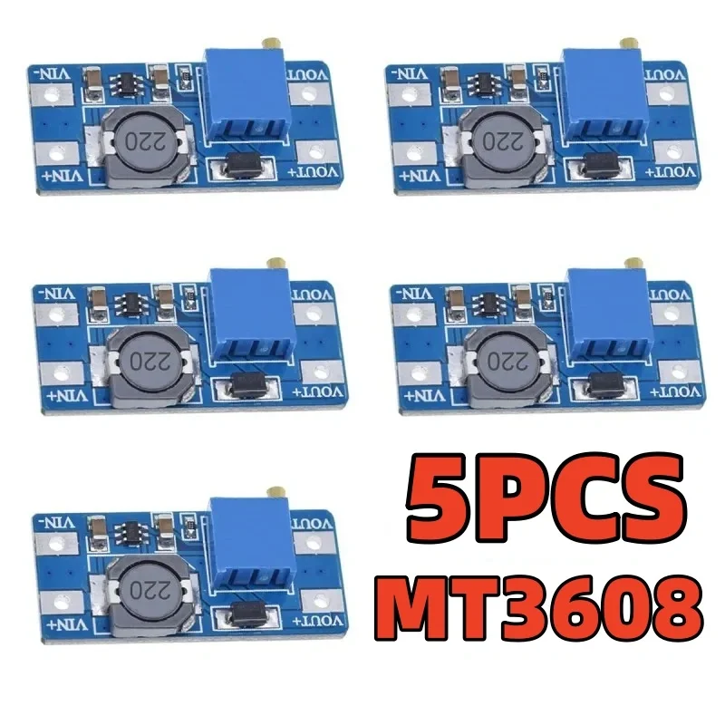 5PCS MT3608 DC-DC Adjustable Boost Module 2A Boost Plate Step Up Module with MICRO USB 2V-24V to 5V 9V 12V 28V