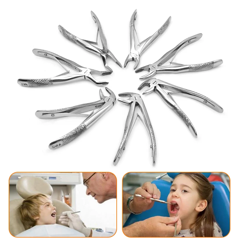 10pcs Adult Teeth Extracting Forceps Stainless Steel Dentistry Tool & 7pcs Surgical Children Tooth Extraction Forcep Dental tool