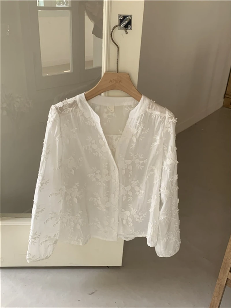 Blusa holgada de chifón para mujer, camisa elegante de manga larga, color blanco, Estilo Vintage, para verano y primavera