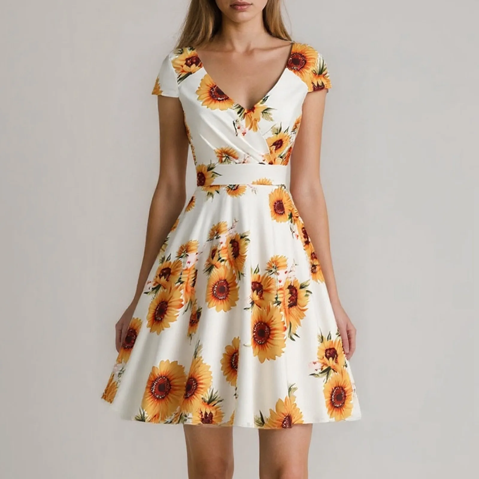 

Summer Retro Hepburn Style Flare Casual Dress Women's Summer Dresses Elegant Floral Print White Vintage Mini Runway Party Dress
