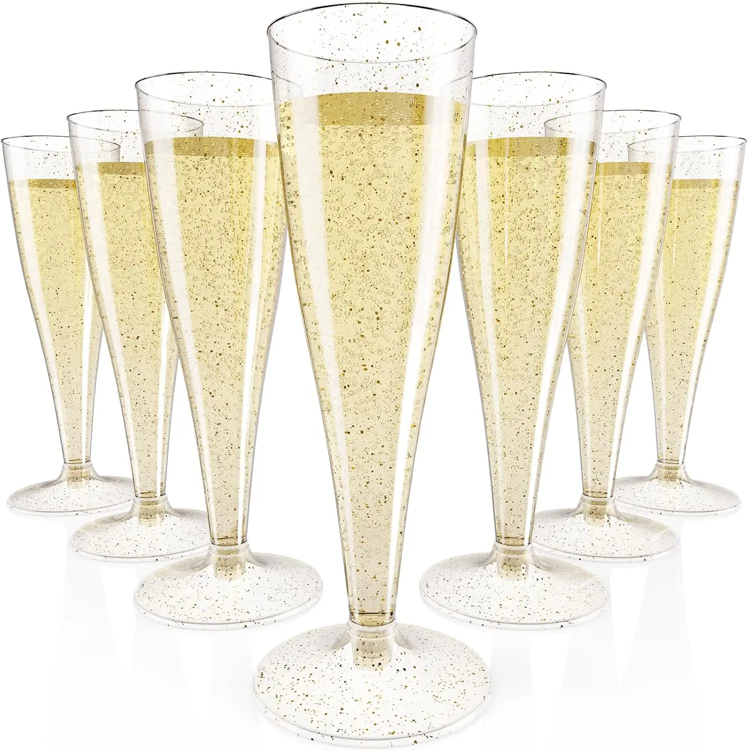 

100 упаковок пластиковых флейт для шампанского, одноразовые пластиковые бокалы для шампанского с золотым блеском на 4,5 унции, идеально подходящие для свадьбы, спасибо