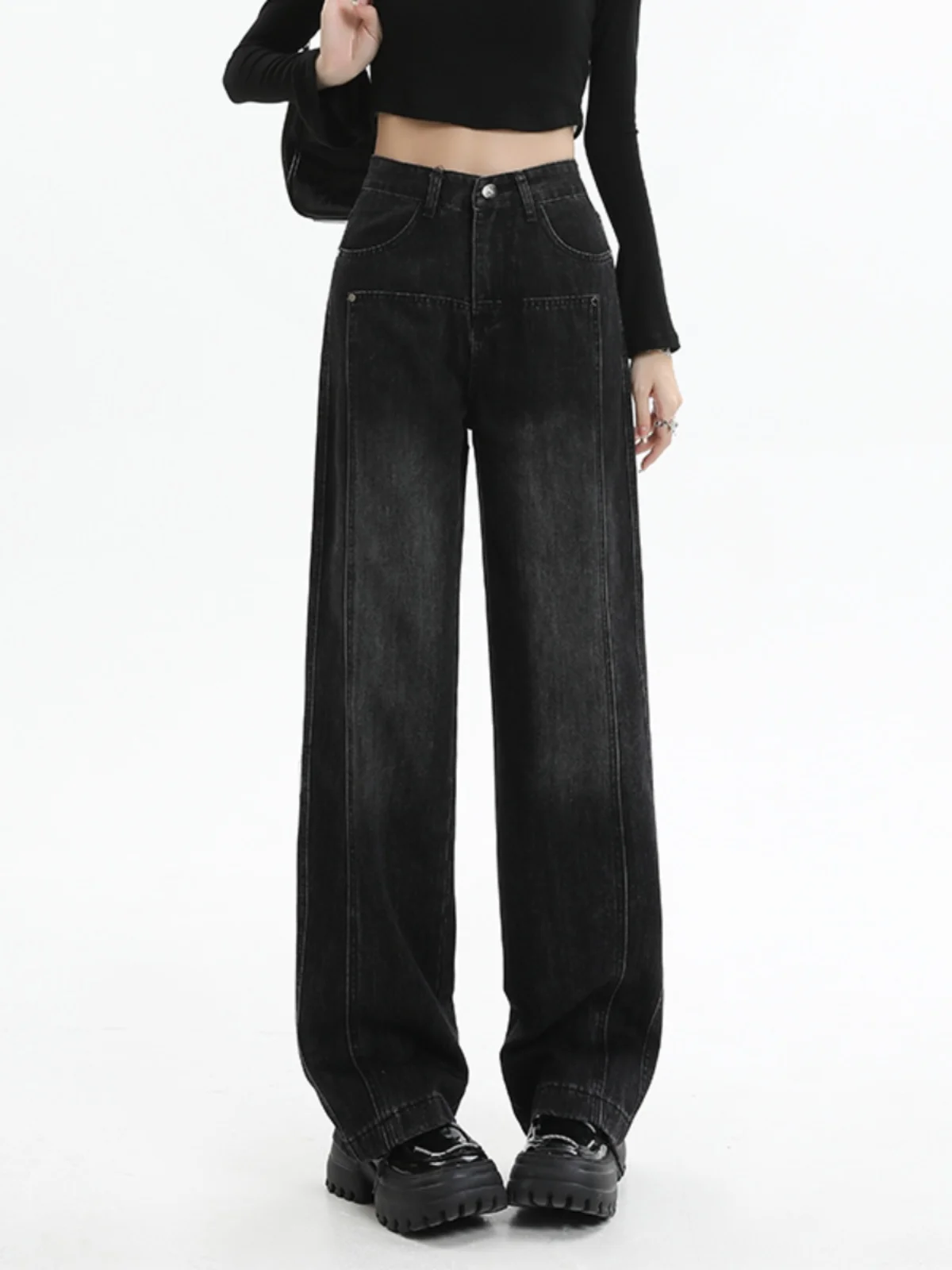 

plus Size American Retro Denim Jeans Women's Straight Leg Loose High Waist Slimming Wide Leg Pants Spring New Sle