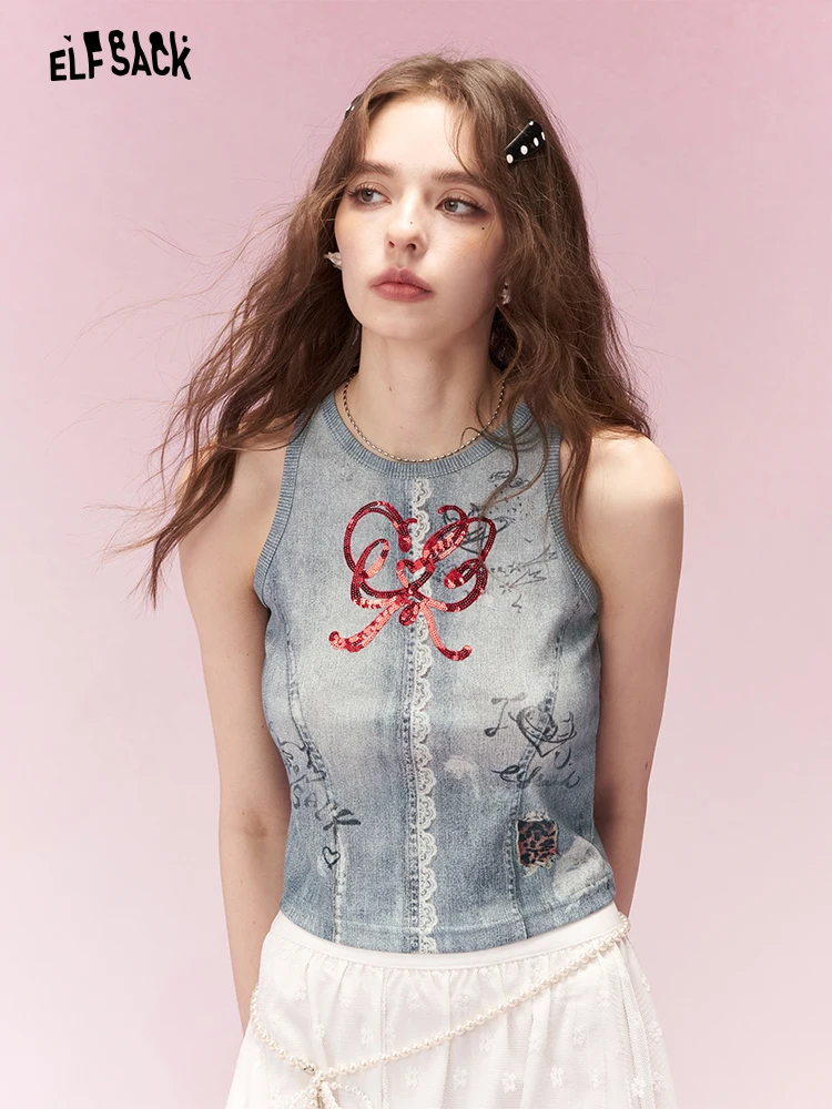 

Женская укороченная майка Elfsa с узлами и бисером, повседневная, из смесового хлопка, универсальная, для ношения под одеждой, летняя, спортивная