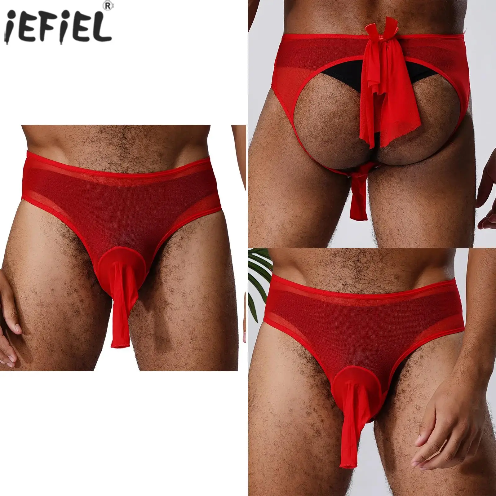 

Men's Sissy Adult Elephant Nose Briefs Opening Butt Flaunting Panties Back Bow Decoration Underpants Lingerie Gays Underwear