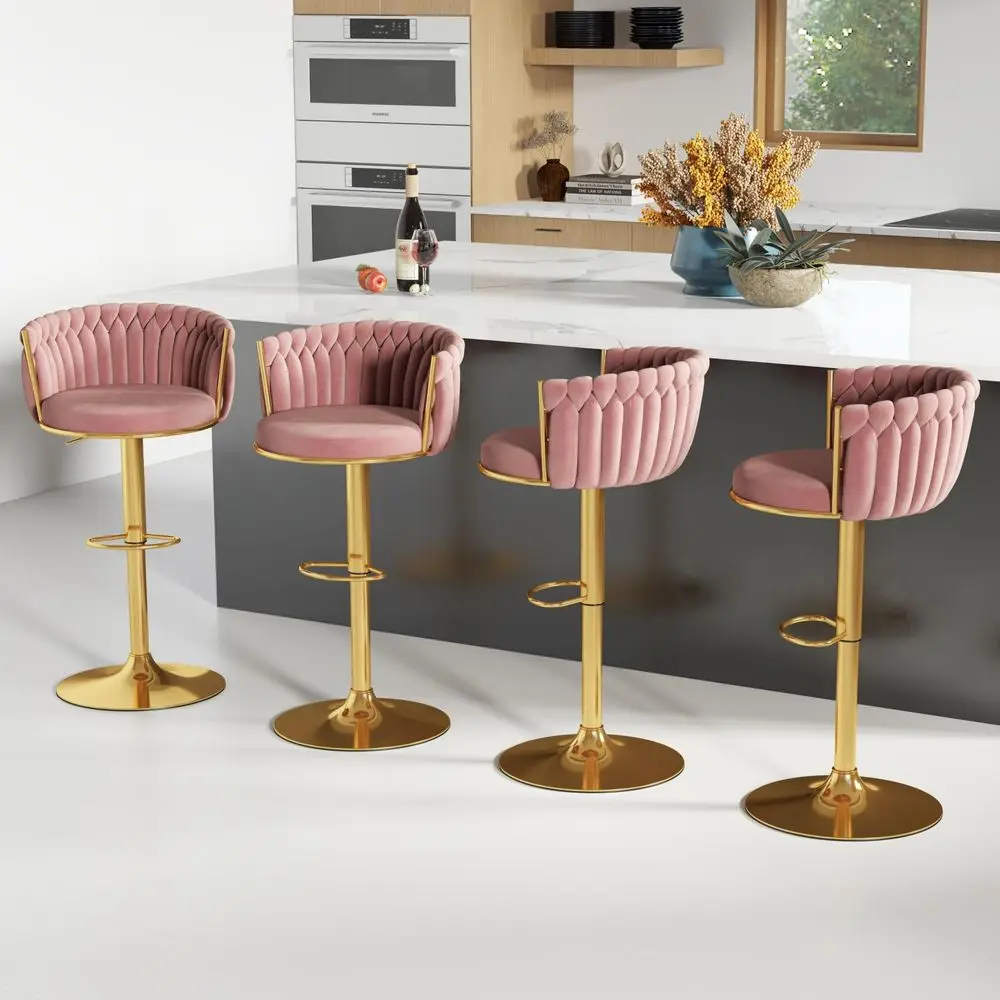 

Height Bar Stools Set of 4, FSC Certified Upholstered Faux Leather Barstools with Back, Metal Base, 27 Seat Height, Modern Upho