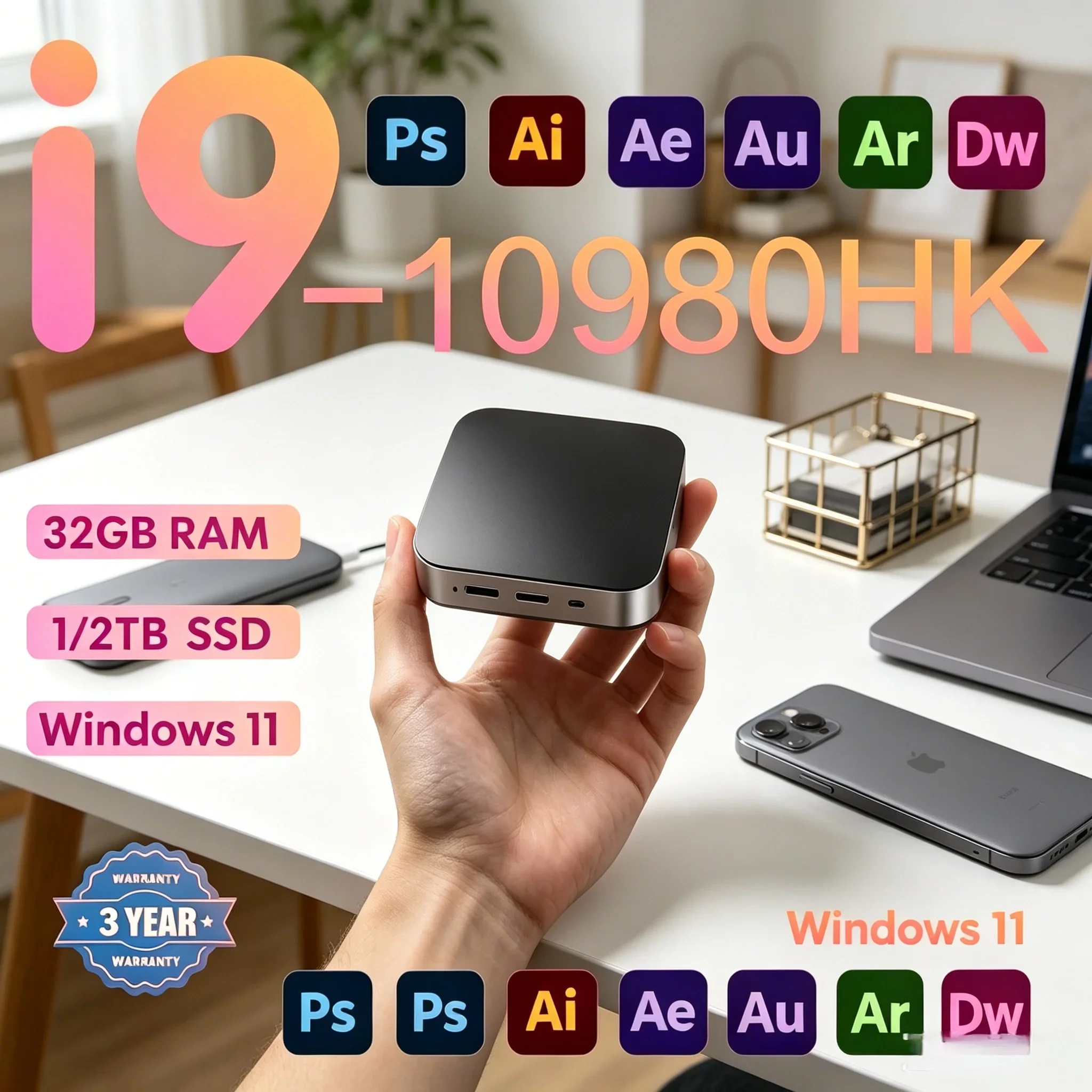 

Ultra Fast Mini PC WIFI 6 Bluetooth 5.2 Optional SSD Storage Business Study Gaming Mini Desktop